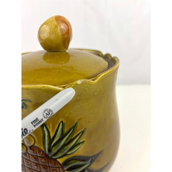 California Pottery Cookie Jar 2004 Mustard Yellow Embossed Fruit VTG Kitchen - Picture 6 of 16